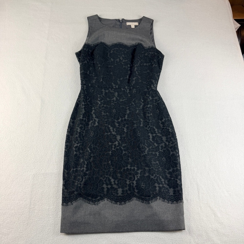 Banana Republic Womens 4 Grey Black Floral Lace Overlay Sheath Dress Sleeveless‎
